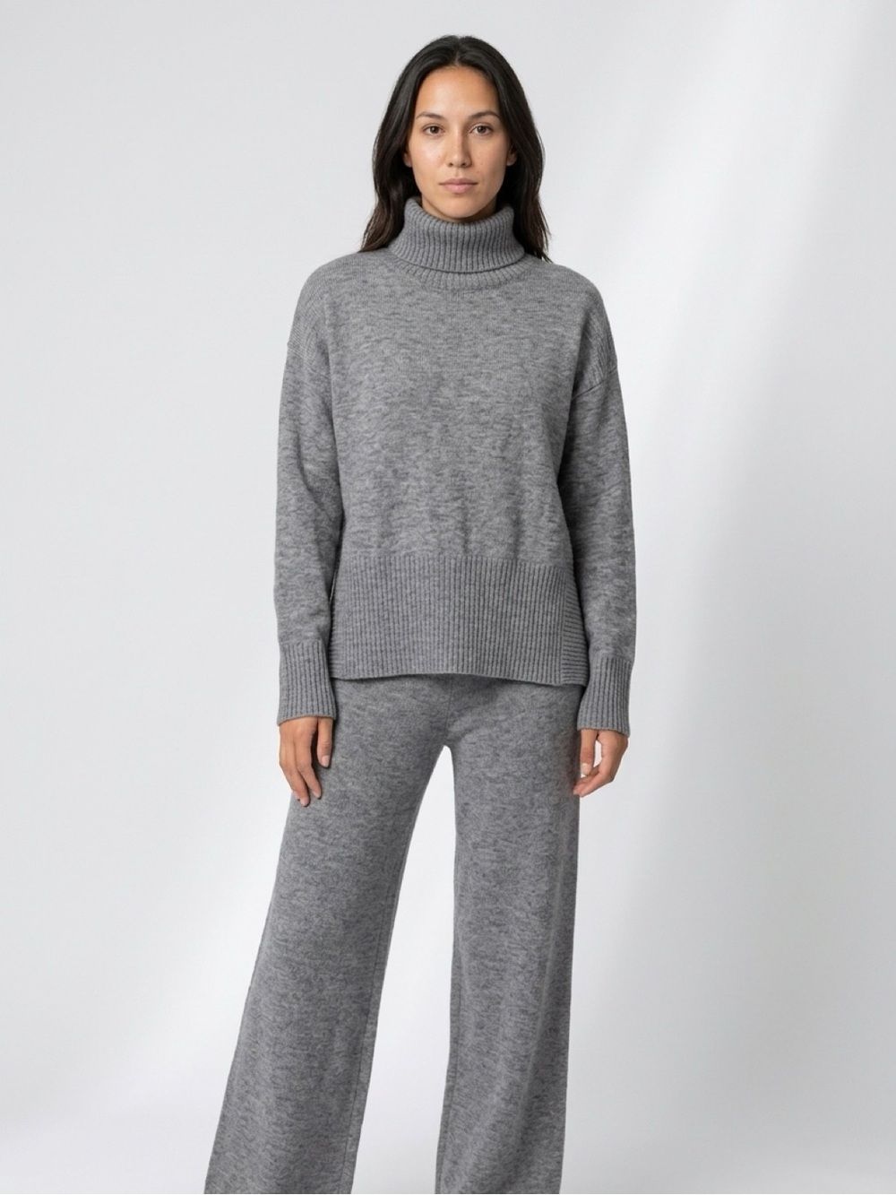 2 pc ribbed sweater set gray turtleneck